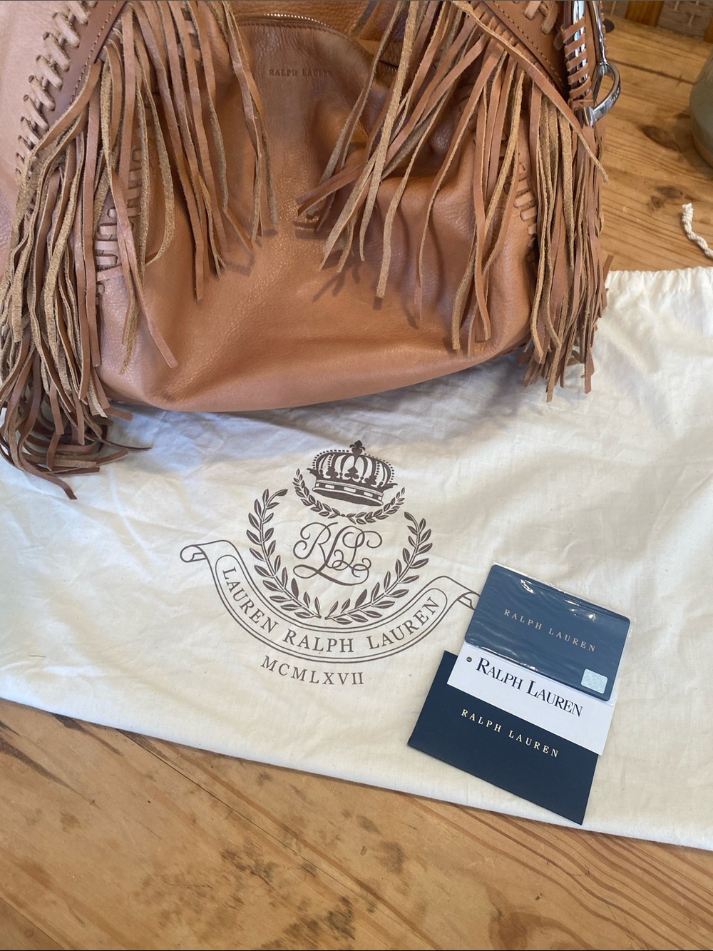 Authentic Ralph Lauren tan leather fringe shoulder bag - Picture 16 of 17
